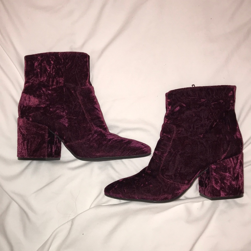 Gianni Bini Deep Red Crushed Velvet Ankle Booties